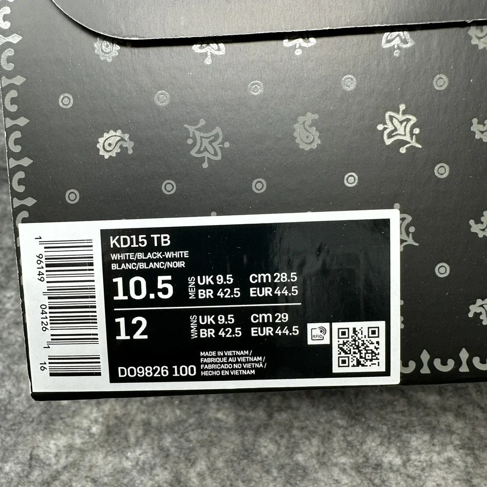 Nike KD 15 Basketball Shoes Mens 10.5 Black White Speckled Oreo DO9826-100
